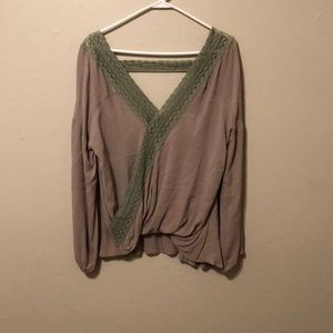 Brown blouse with green lace